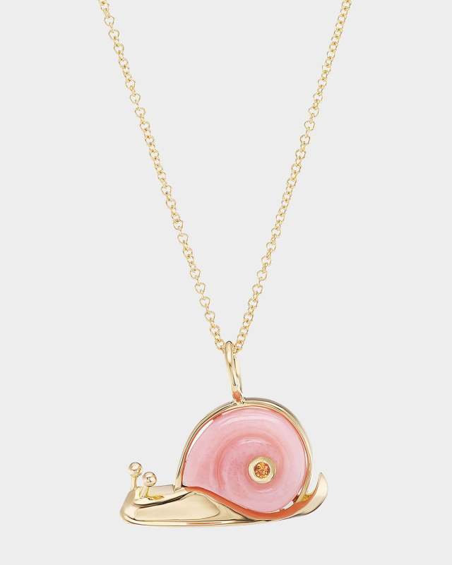 18k Yellow Gold Opal Snail Pendant Necklace